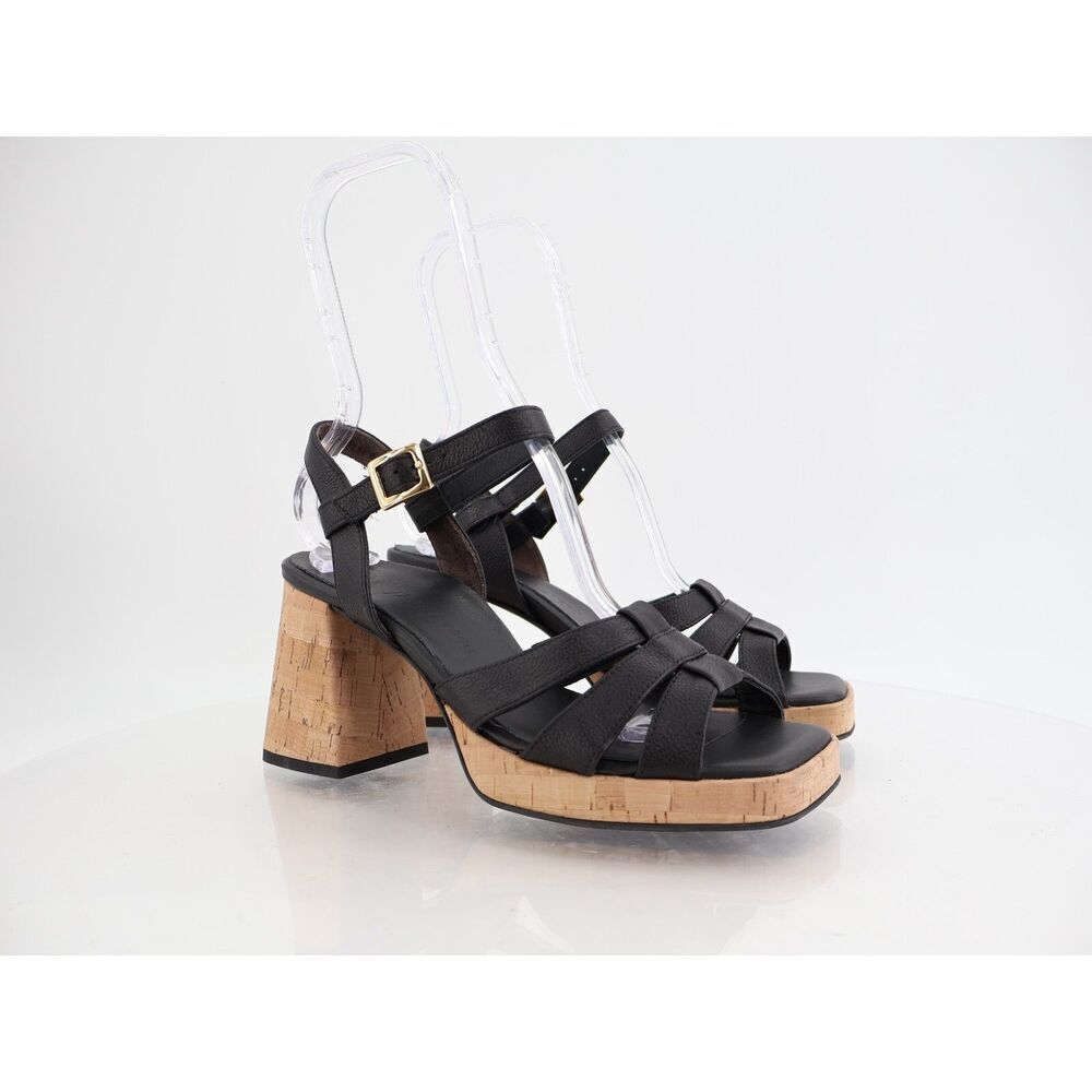 Paul Green Tina Sandals Black Leather Chunky Heel Slingback Strappy UK 5.5 US 8